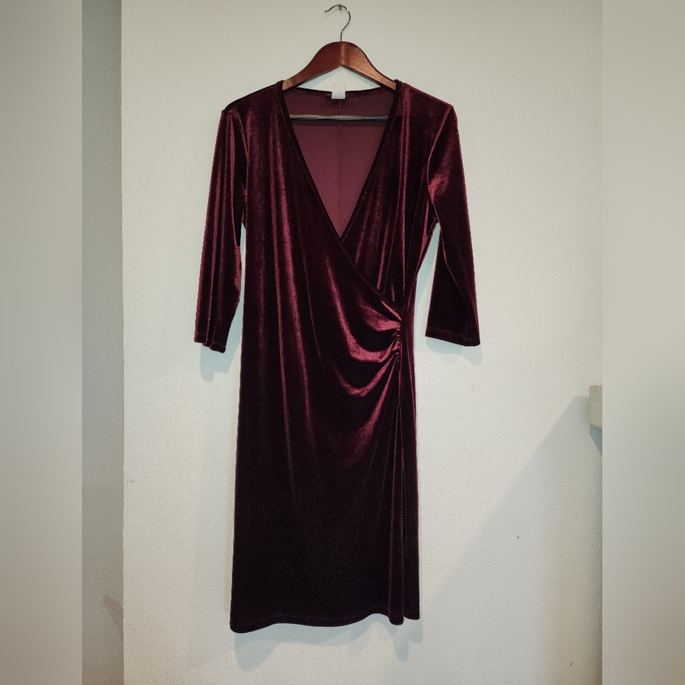 Perception Concept Velour Velvet Dress Sz Medium Burgundy Red Knee Length